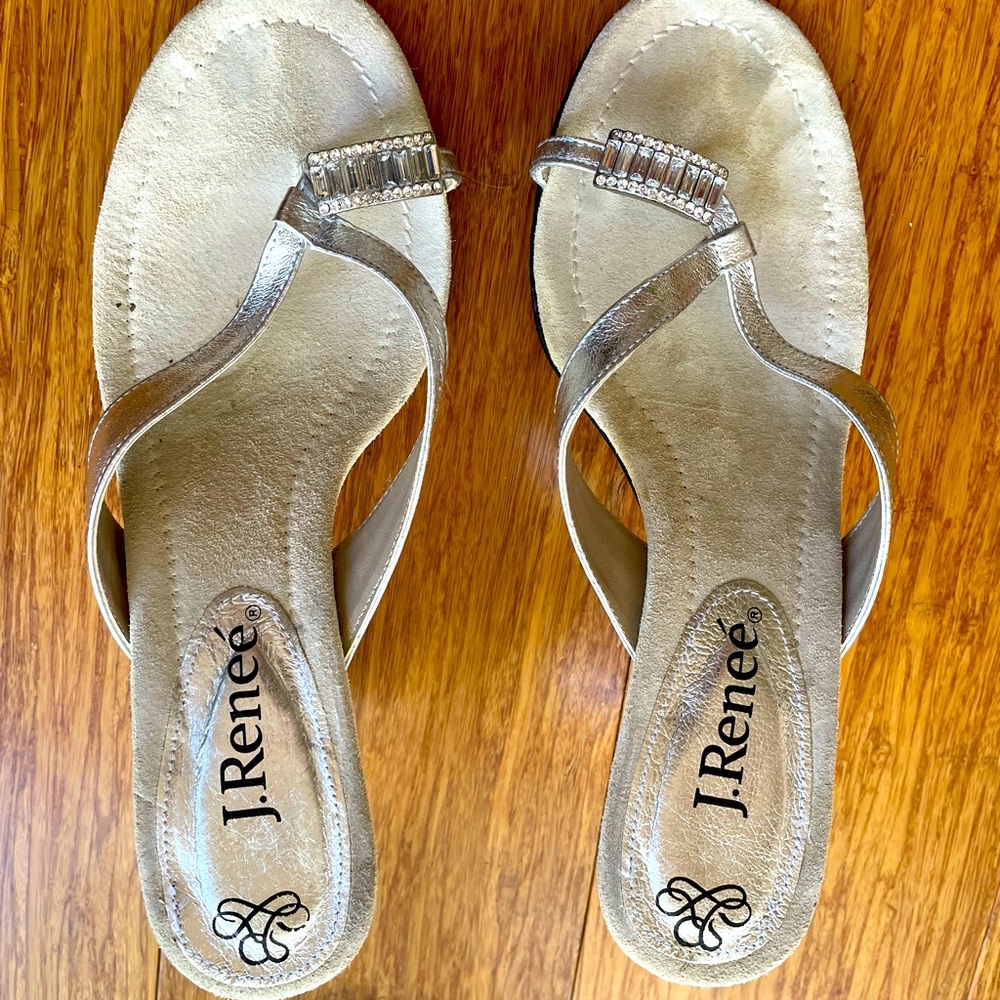 J.Renee Silver Rhinestone Thong Sandals